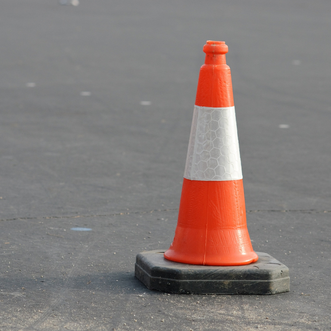 Orange construction cone.
