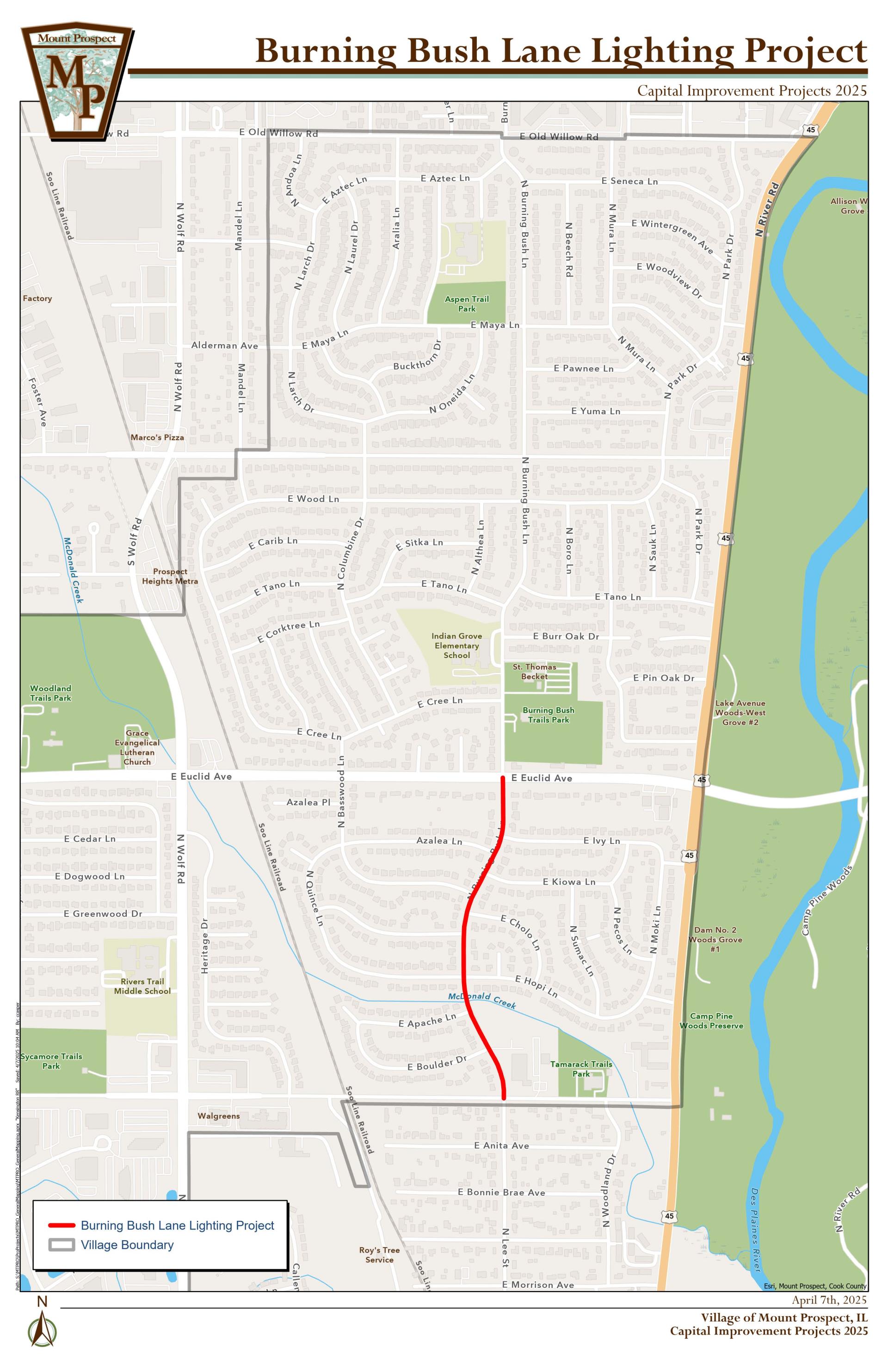 Burning Bush Ln Lighting Project. Map