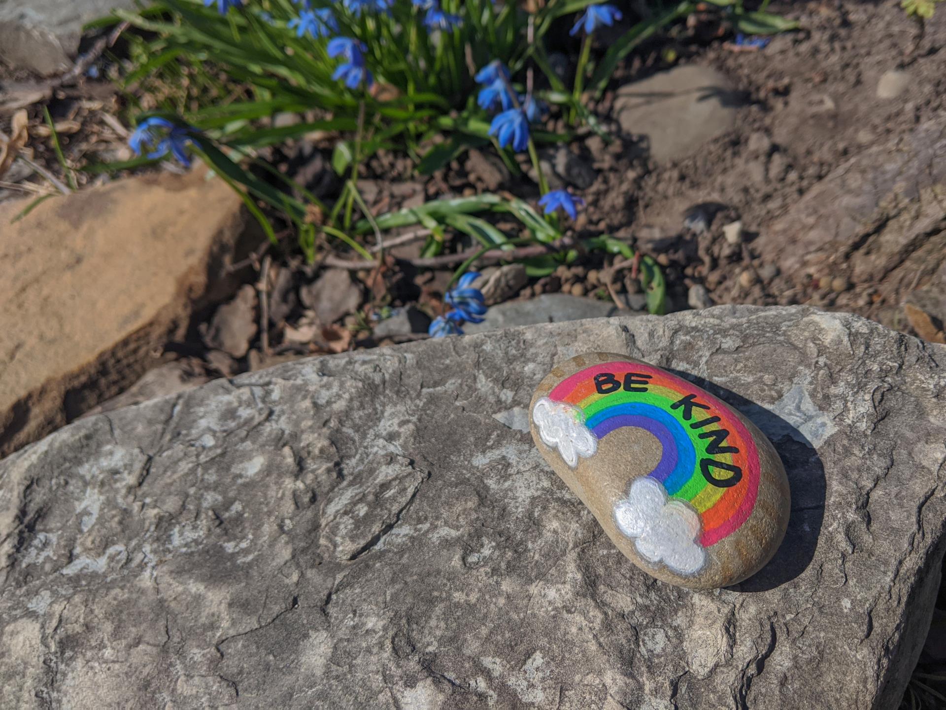 Rock that says be kind on it