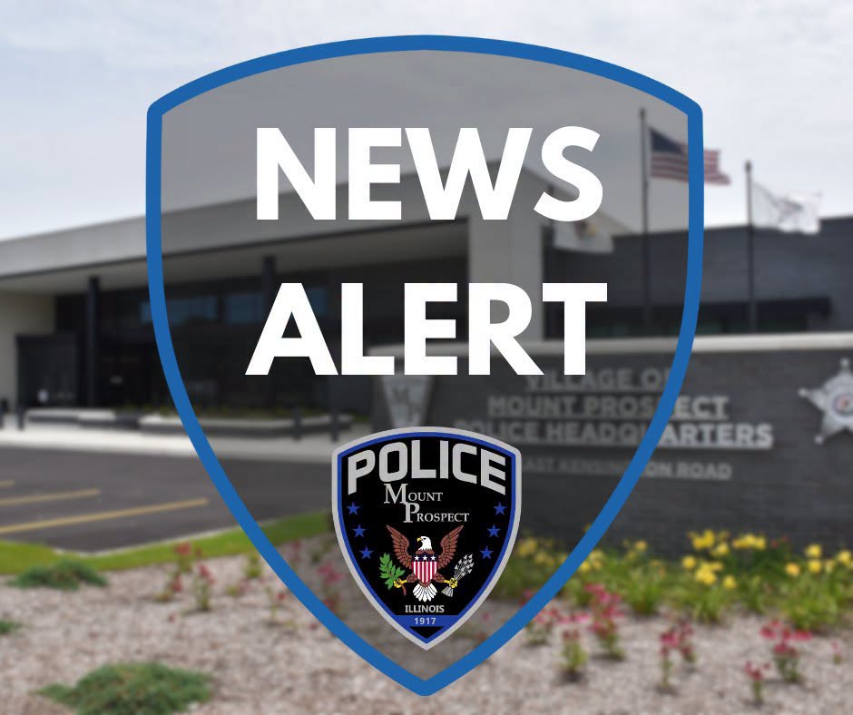 Text reading news alert with the mount prospect police department patch underneath